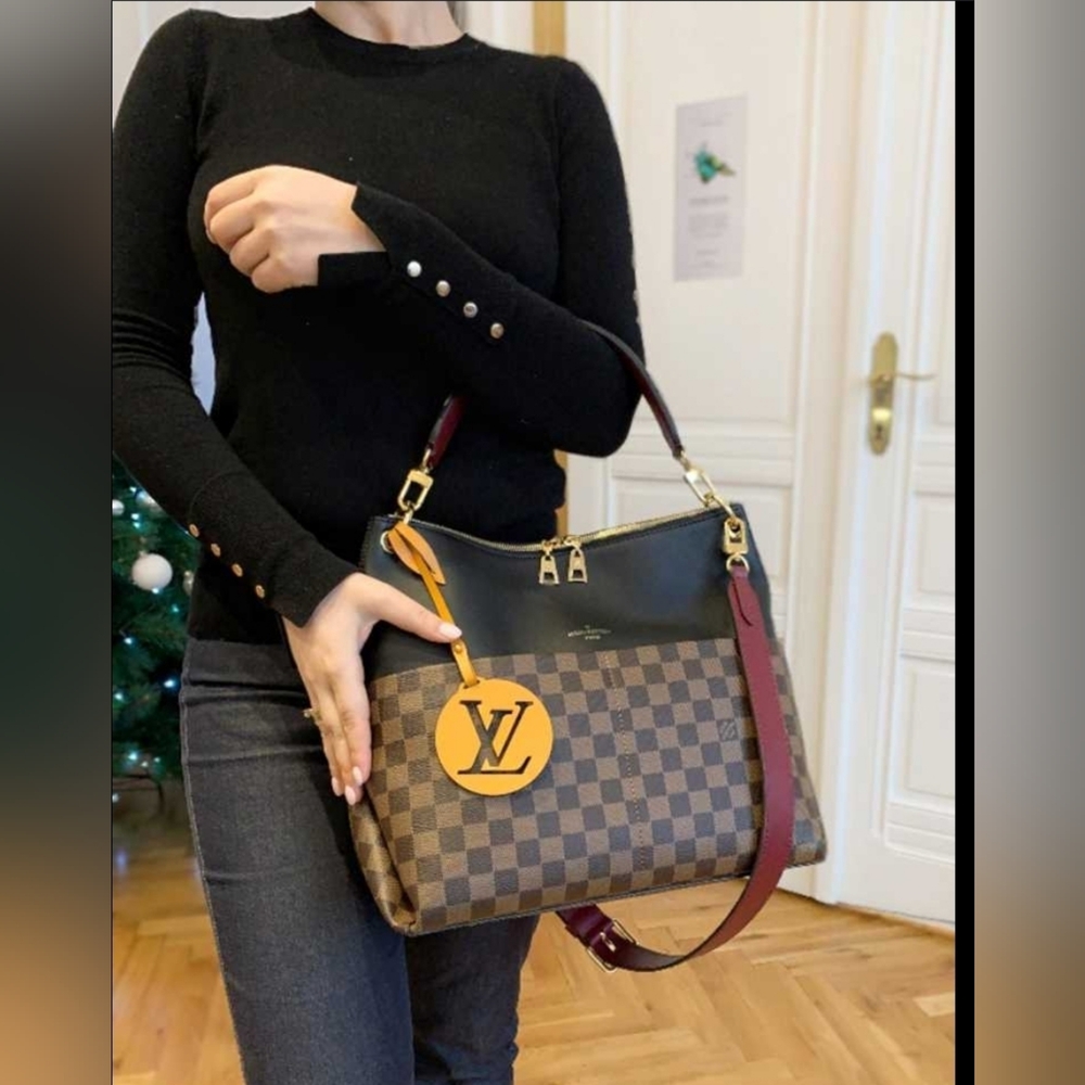 Auth💞 LOUIS VUITTON MAIDA HOBO DAMIER EBENE Hobo Shoulder Khaki